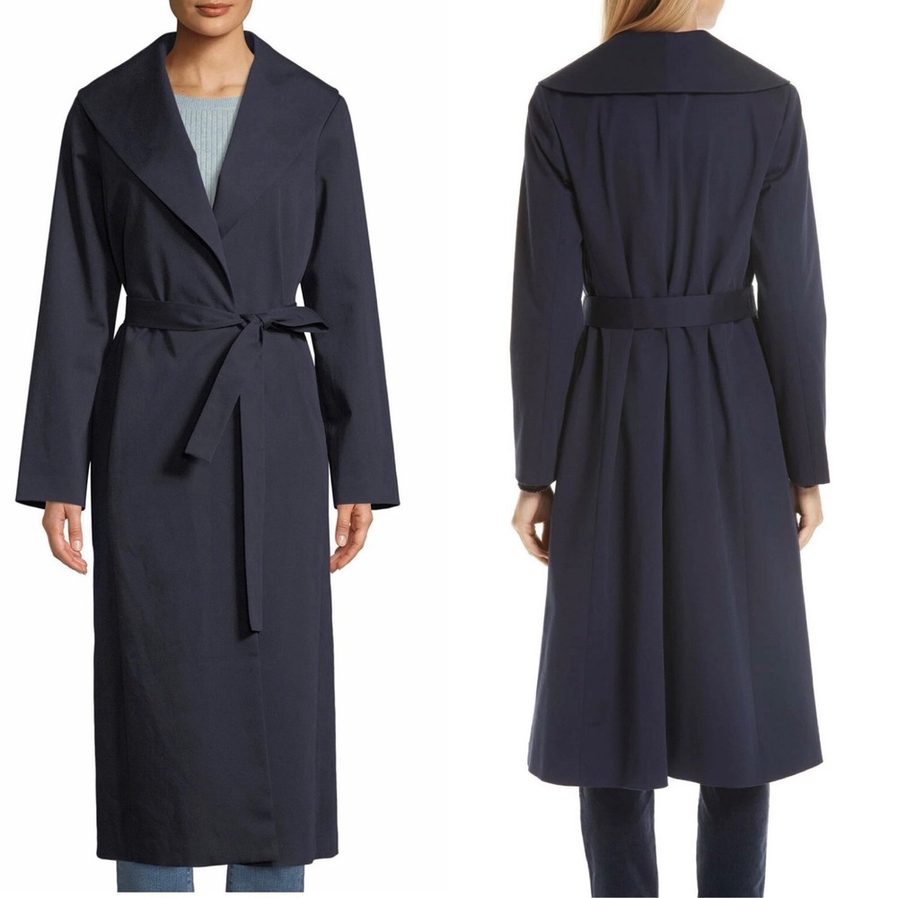 Eileen Fisher Wide Collar Coat Midnight Navy Organic Cotton Twill Size NWT XS